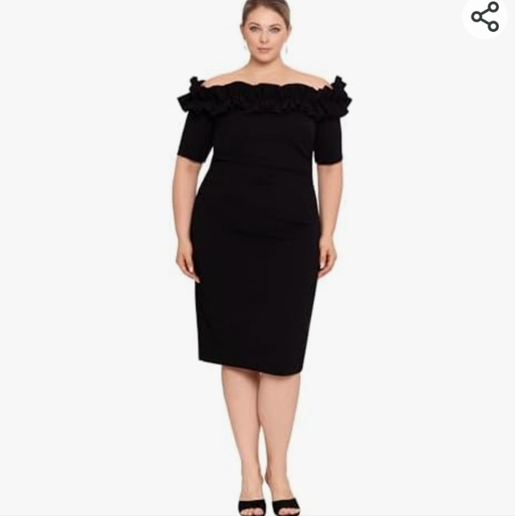 Xscape Women's Plus Size Knee Length Off The Shoulder Scuba Crepe Dress - Picture 3 of 16